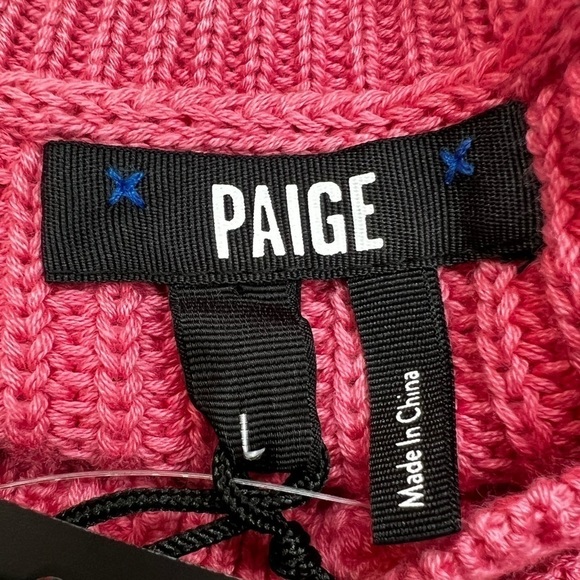 PAIGE Yenni Balloon Sleeve Sultry Rose Scalloped Crew Neck Sweater - Sz Med, NWT - Picture 9 of 14